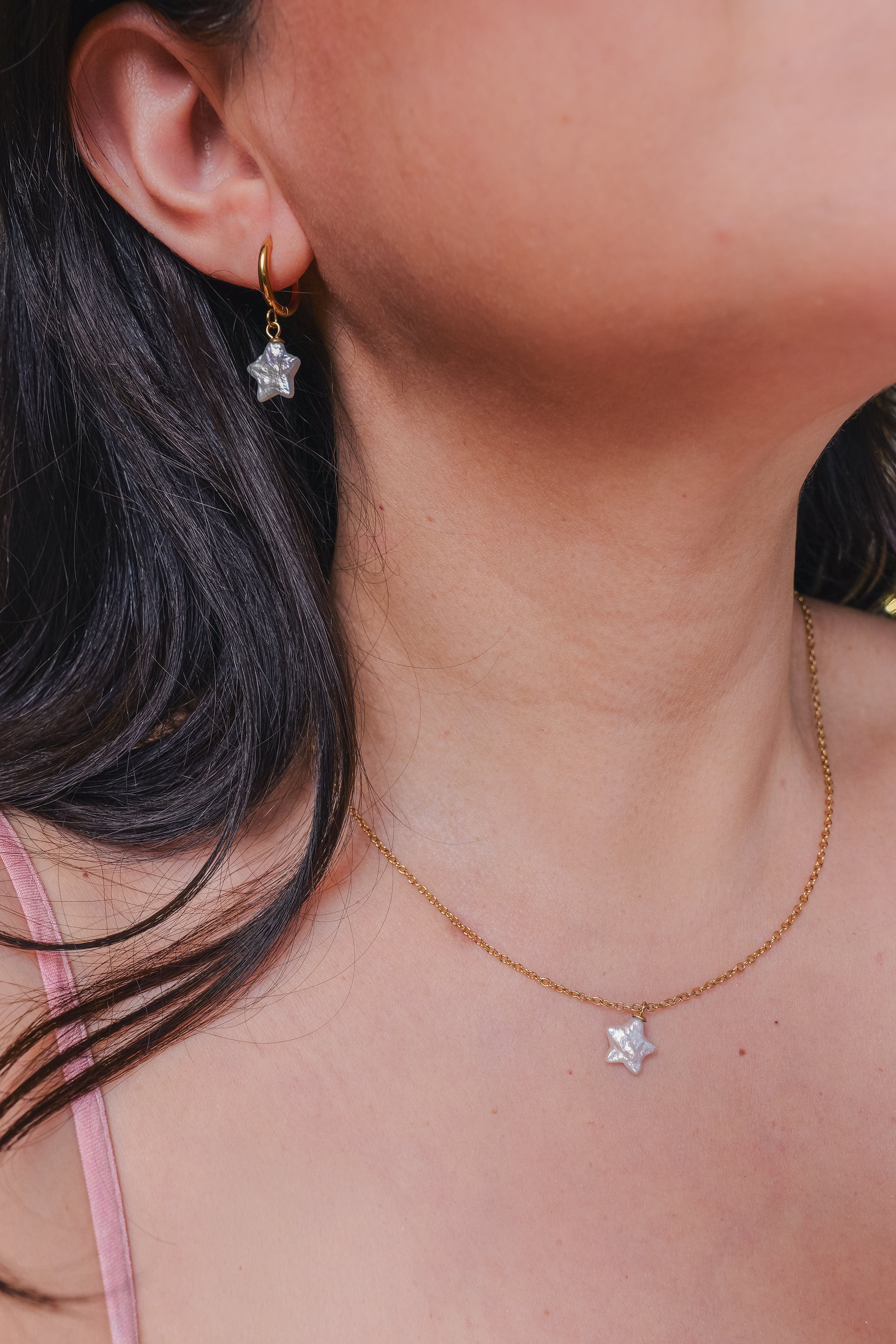 Orion Pearl Star Necklace | Natural Freshwater Pearl | Waterproof Hypoallergenic Stainless Steel | 18" Chain