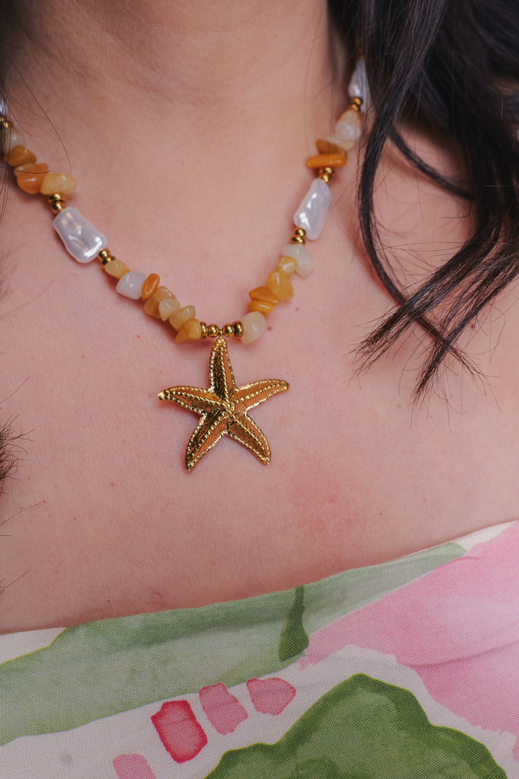 Soleil Amber Beaded Non-Tarnish Waterproof Necklace
