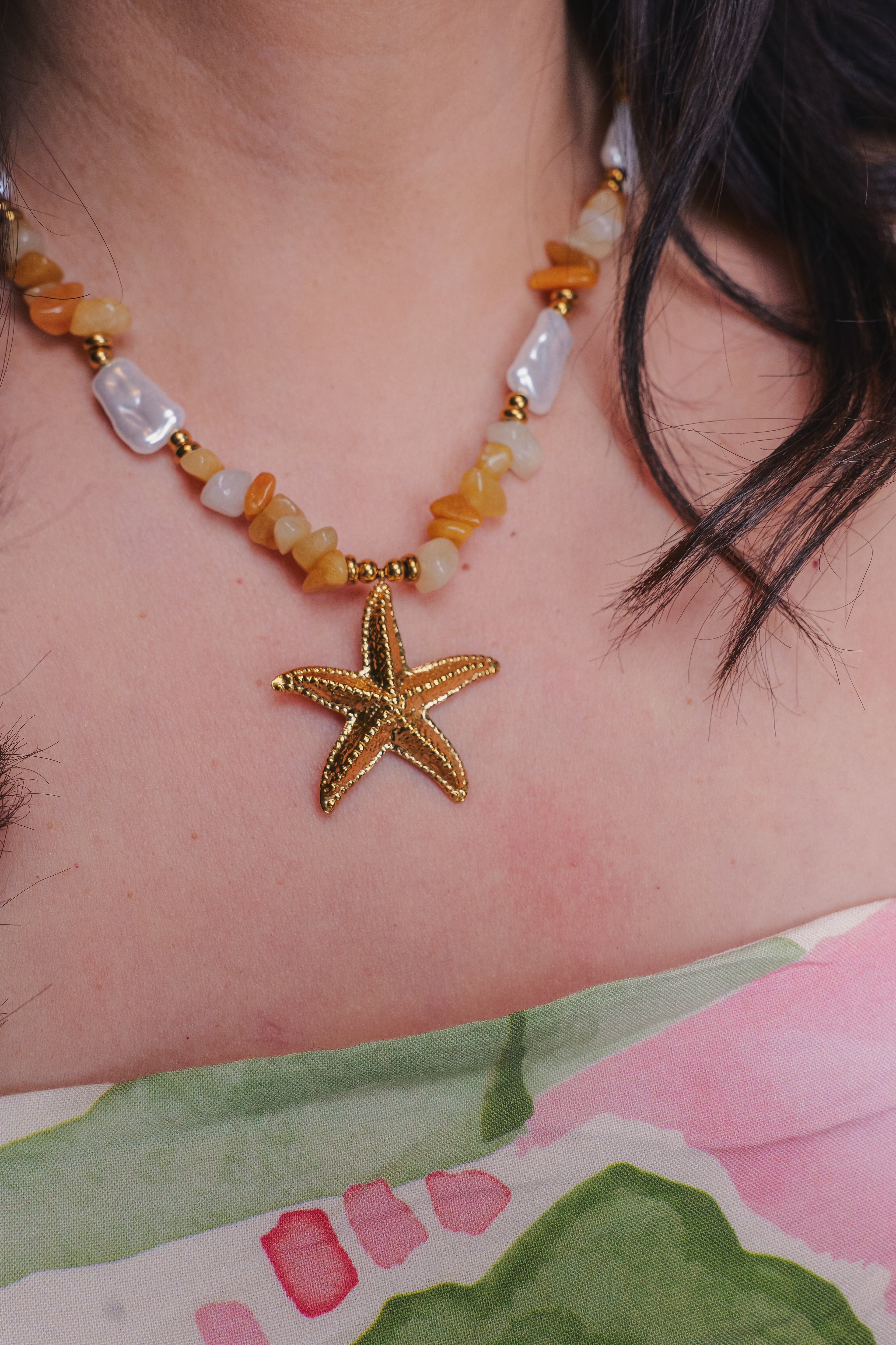 Soleil Amber Beaded Non-Tarnish Waterproof Necklace