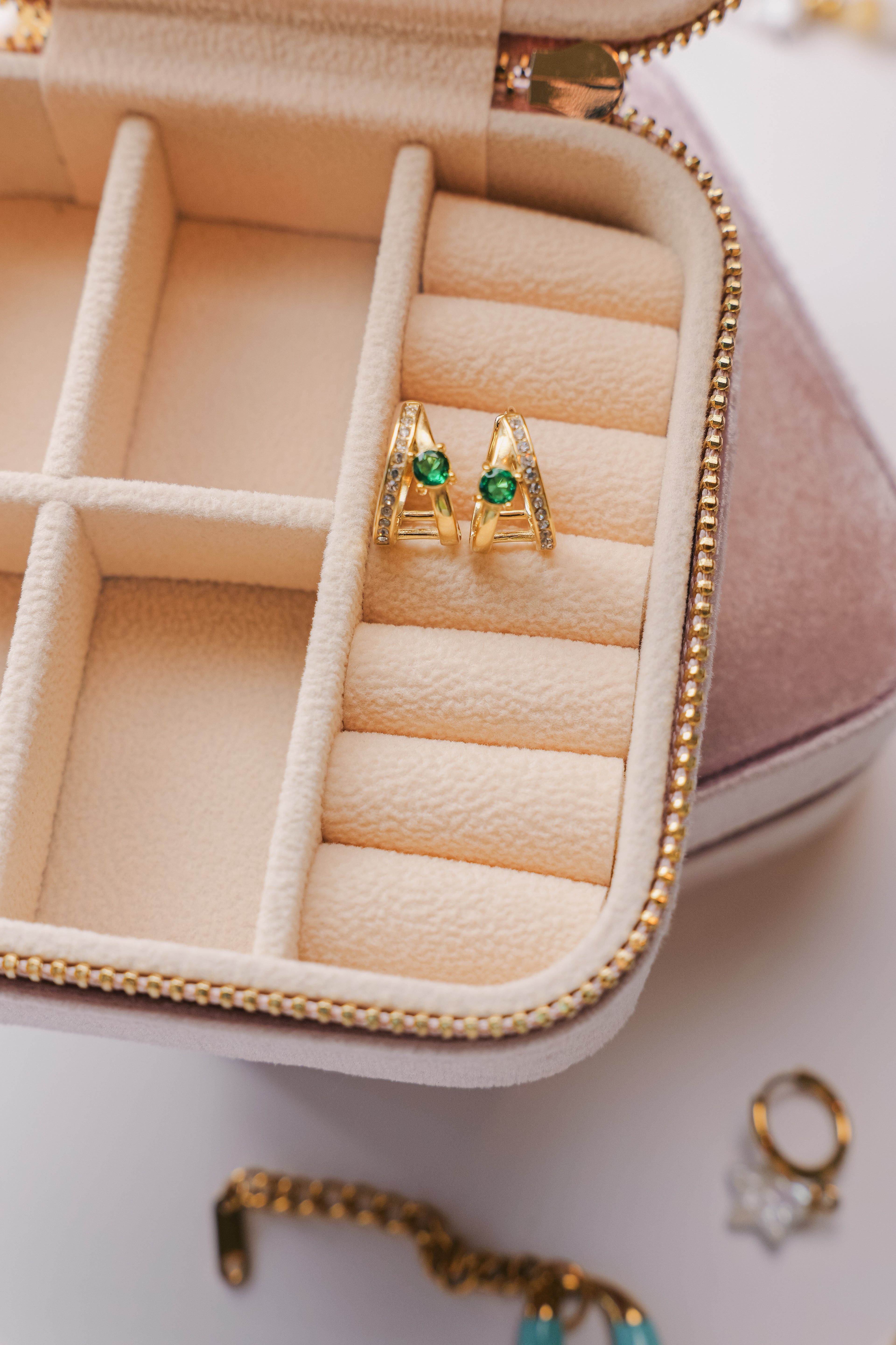Jade Gold Triangle Hoop Earrings | Emerald Green Crystal | Waterproof Hypoallergenic Stainless Steel
