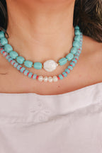 Turquoise stone beaded necklace 16"