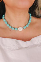 Turquoise stone beaded necklace 16"