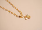 16" 18K Gold Paperclip Rhinestone Charm Holder Necklace