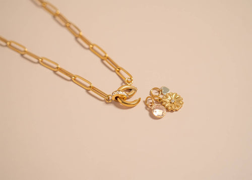 16" 18K Gold Paperclip Rhinestone Charm Holder Necklace