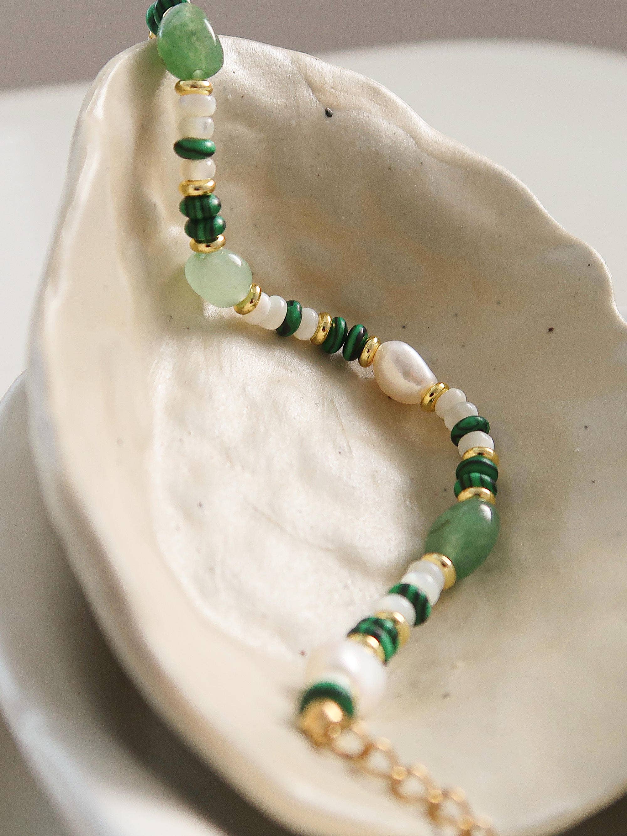 Emerald 18K Non-Tarnish Bohemian Stone and Bead Faye Green Bracelet