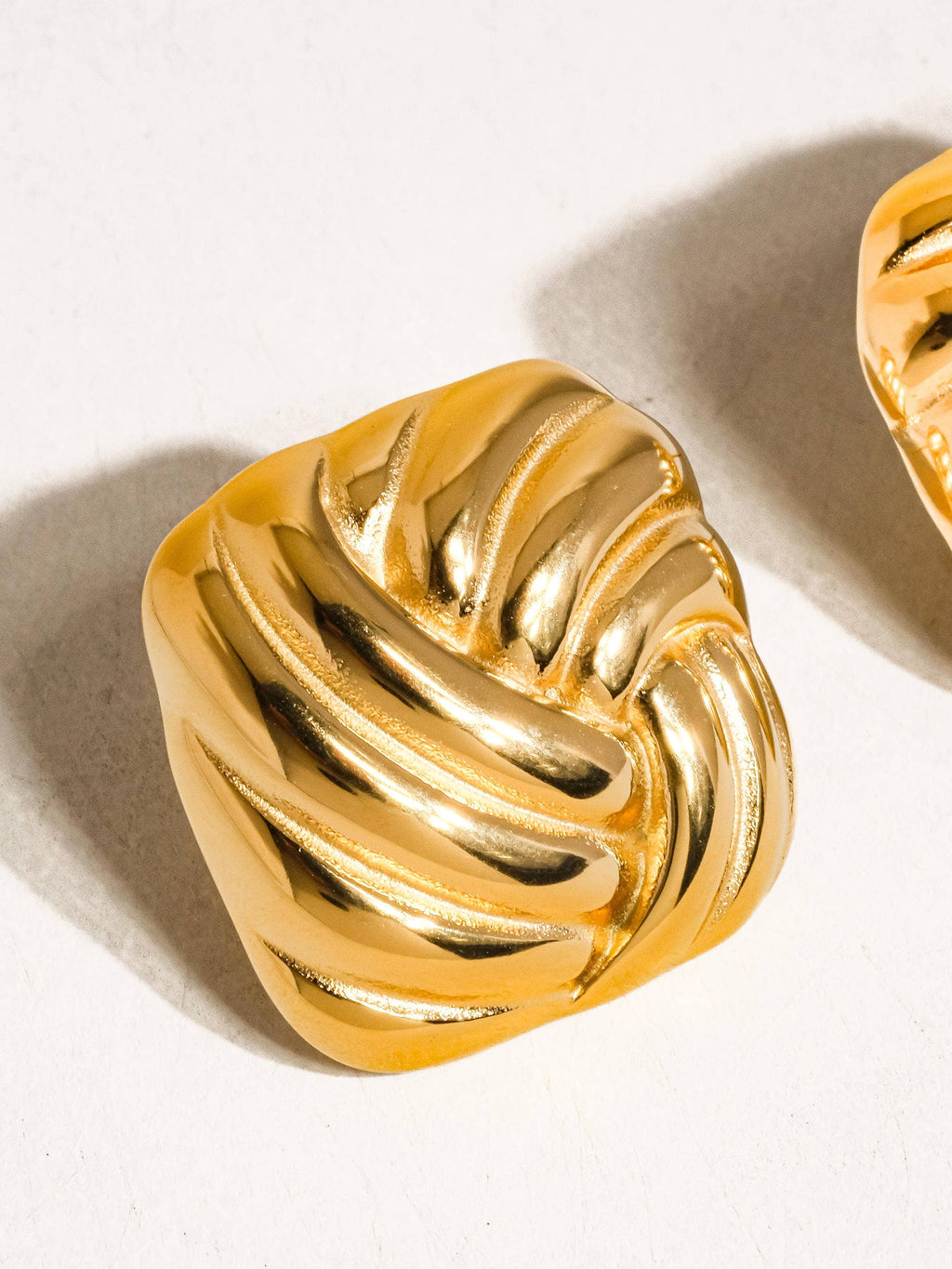 Ethel Chunky Wavy Square Stud Earrings – 14K Gold Plated, Hypoallergenic & Water Resistant