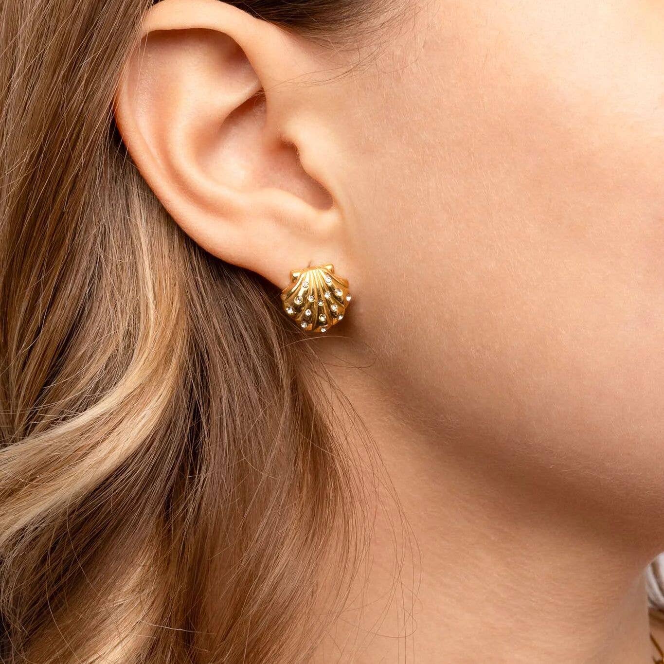 Like a Mermaid 18K Gold PVD Stainless Steel Stone Shell Earring