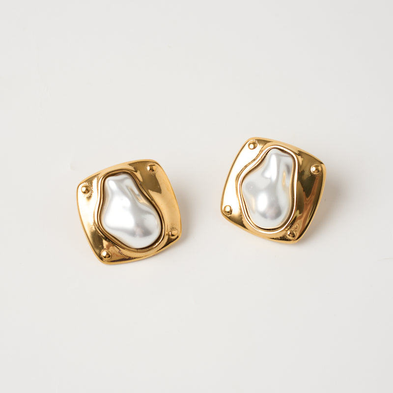 Amara Pearl Stainless Steel Statement Earrings