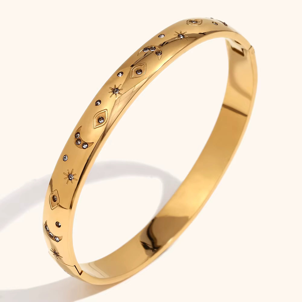 She Manifests Bangle – 18K Gold Plated Stainless Steel Celestial Bracelet