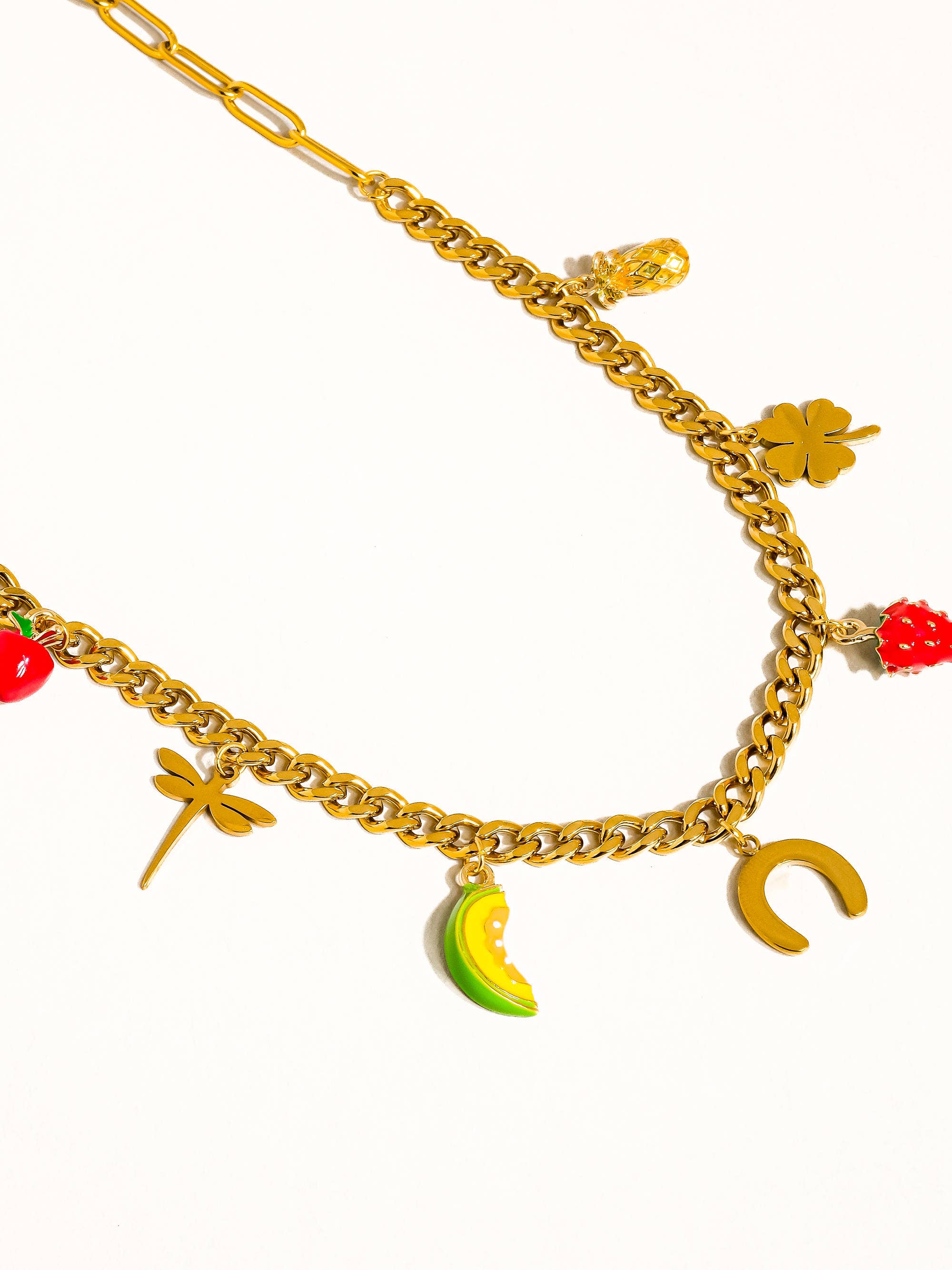 Marinha 18K Gold Non-Tarnish Fruit and Charms Necklace