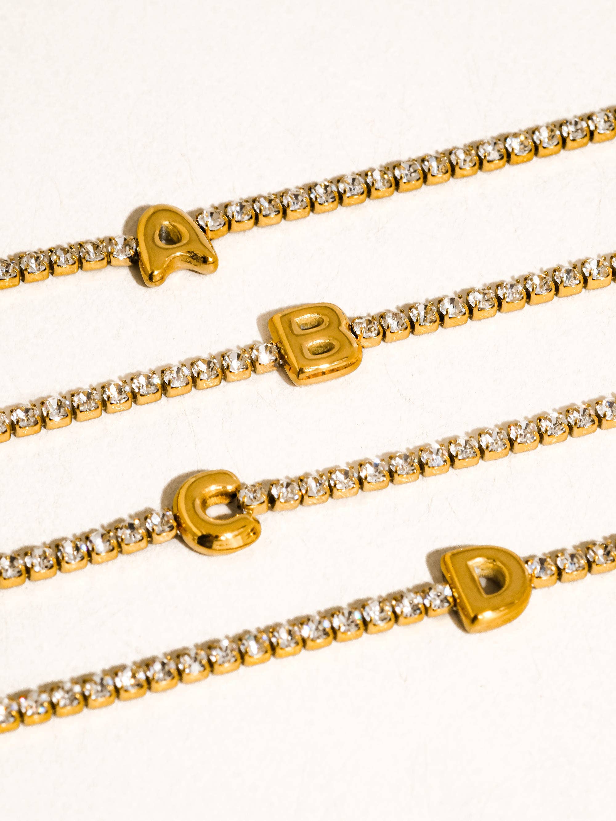 Elena 18K Gold Non-Tarnish Rhinestone Initial Letter Bracelet