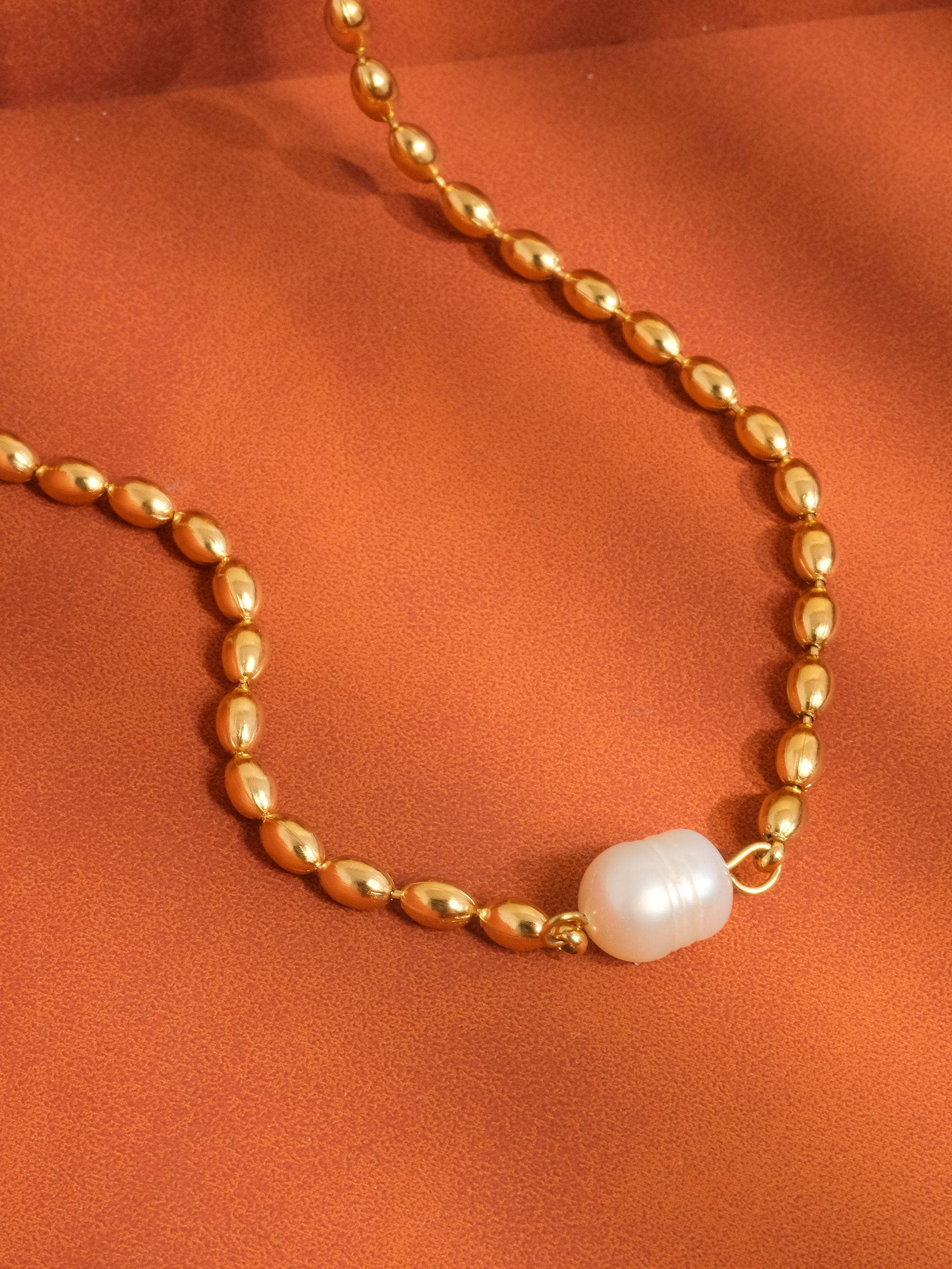 Izzy 18K Gold Non-Tarnish Pearl Ball Chain Necklace