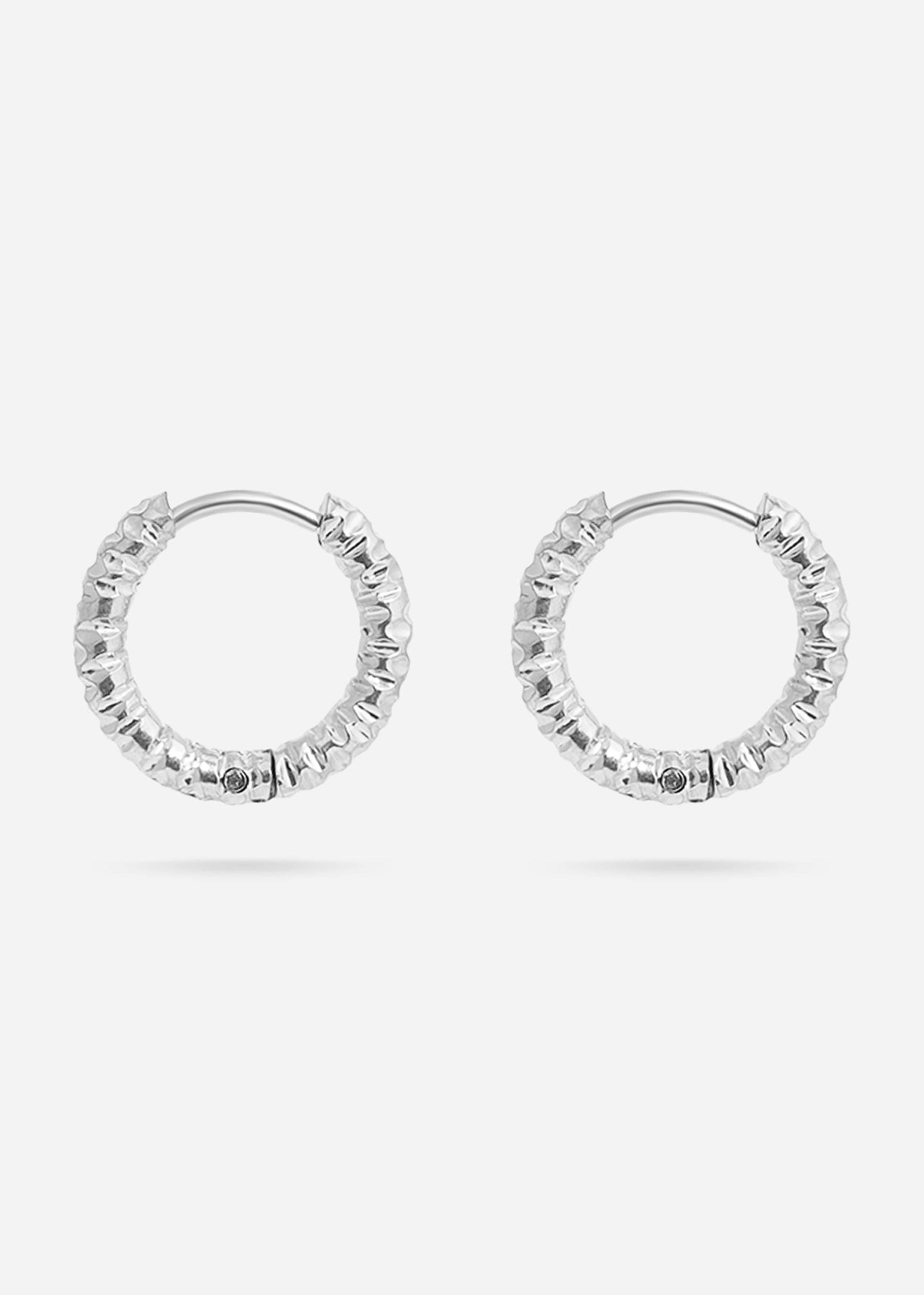 18K Gold Plated Stainless Steel Textured Hoop Earrings 15mm