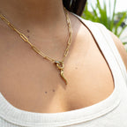 16" 18K Gold Paperclip Rhinestone Charm Holder Necklace