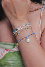 Esme at the beach  Gold Starfish Tennis Bracelet | Crystal Chain | Waterproof Tarnish-Free Stainless Steel | 6.5" + 2" Extender