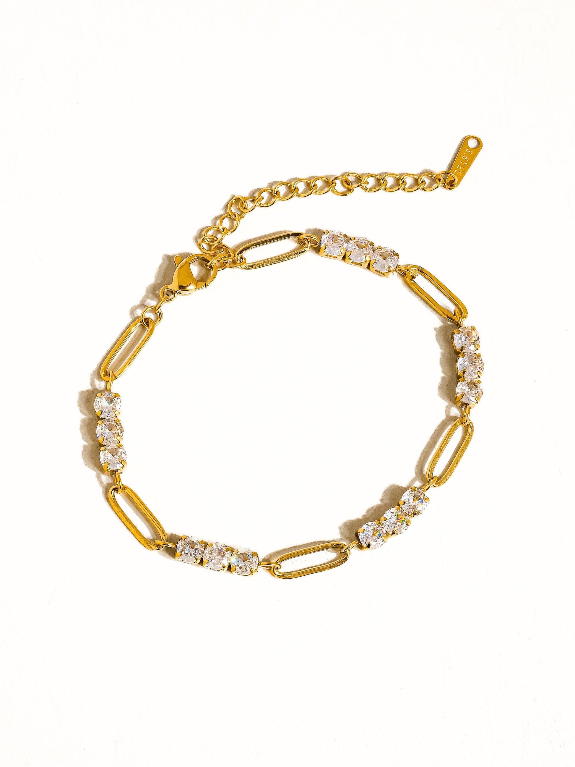 Basil 18K Gold Non-Tarnish Rhinestone Chain Bracelet