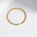 Izzy 18K Gold Stainless Steel Stretch Bracelet with Pearl