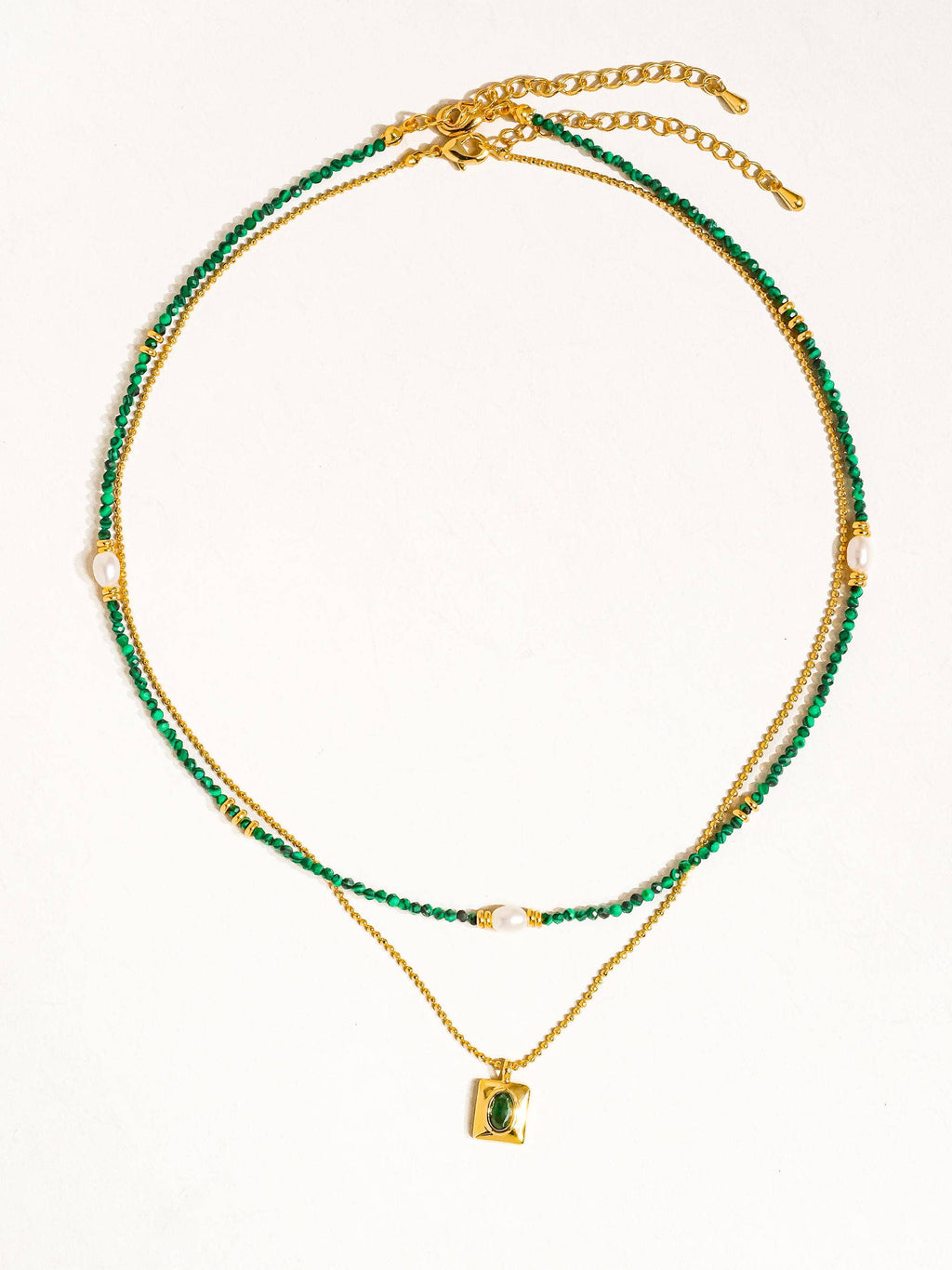 Emerald 18K Gold Boho Green Beaded Layer Necklace