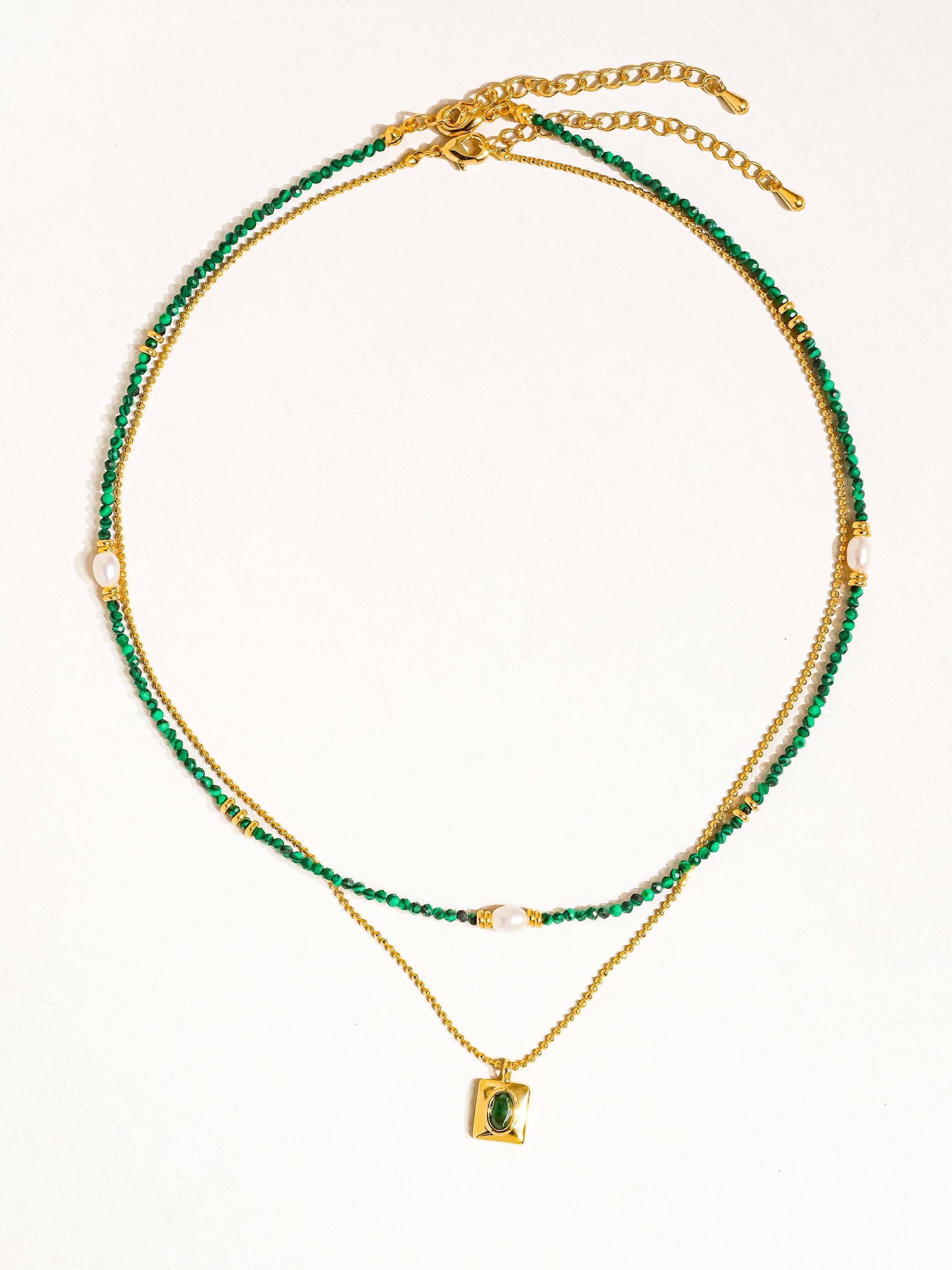 Emerald 18K Gold Boho Green Beaded Layer Necklace