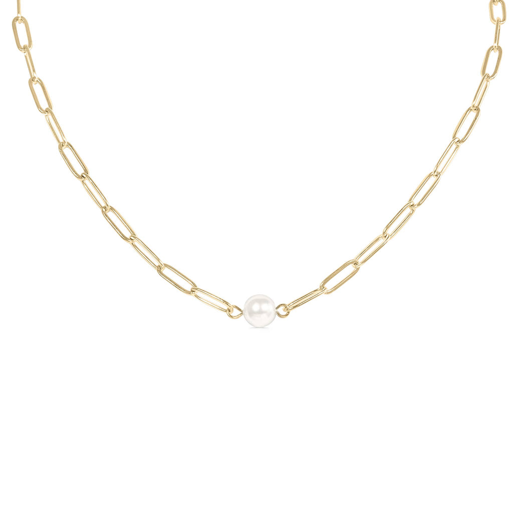 Gia 18k Gold Paperclip Necklace With Pearl