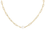 Gia 18k Gold Paperclip Necklace With Pearl