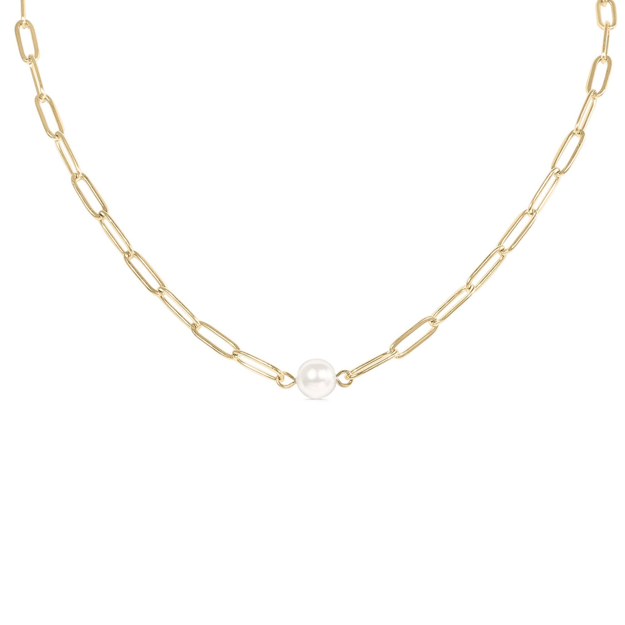 Gia 18k Gold Paperclip Necklace With Pearl