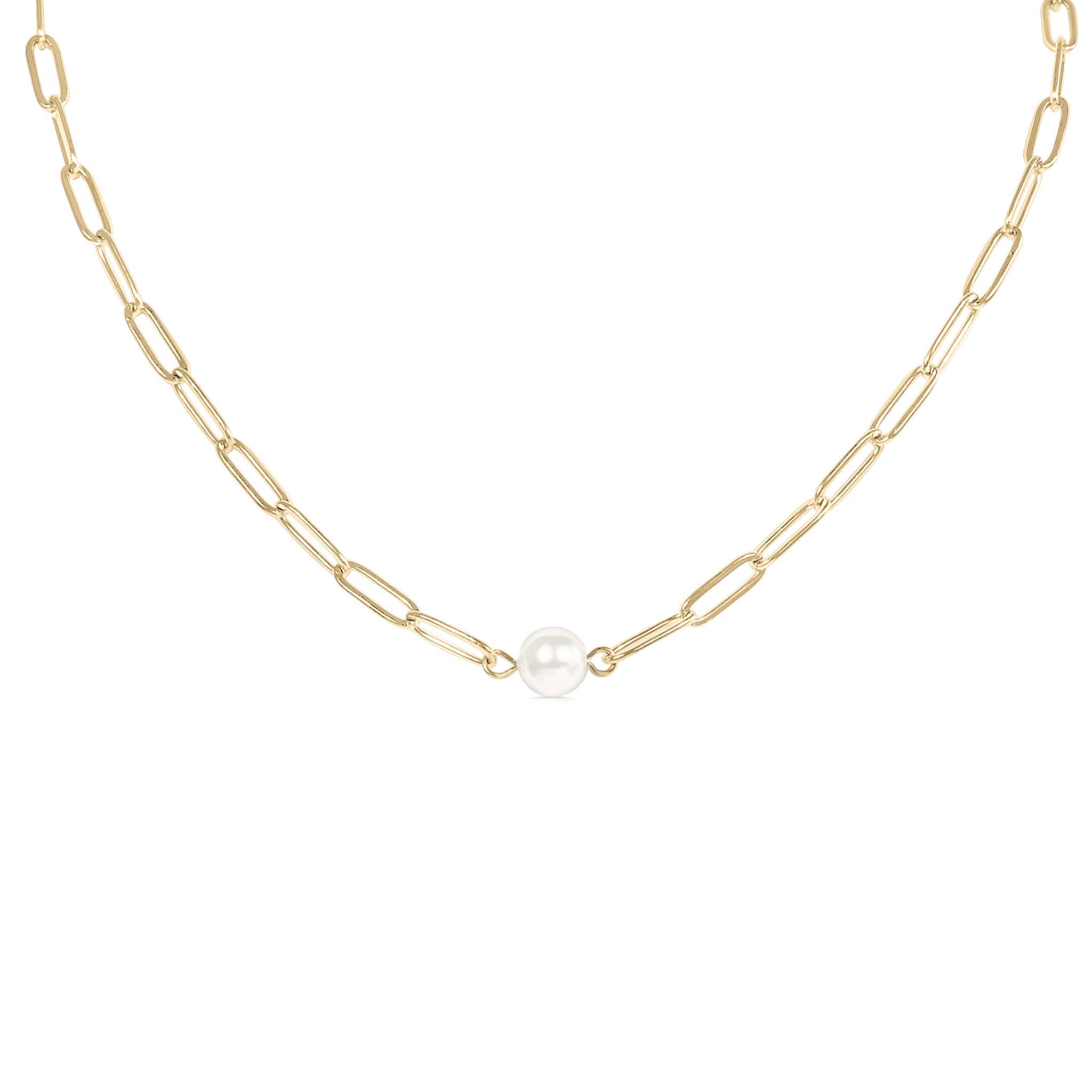 Gia 18k Gold Paperclip Necklace With Pearl