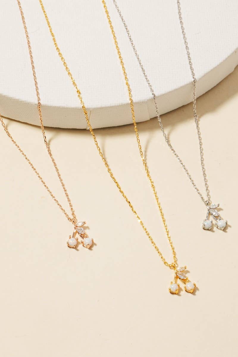 Gold Dipped Opal And Cz Cherry Pendant Brass Necklace