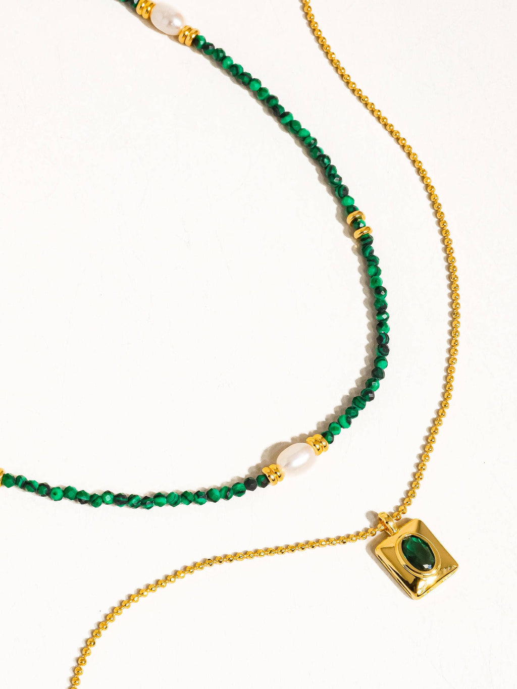 Emerald 18K Gold Boho Green Beaded Layer Necklace