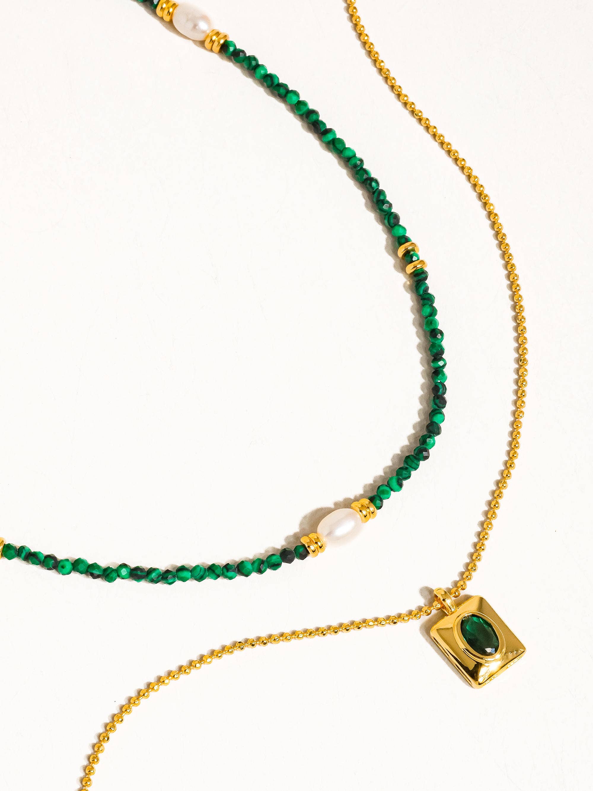 Emerald 18K Gold Boho Green Beaded Layer Necklace