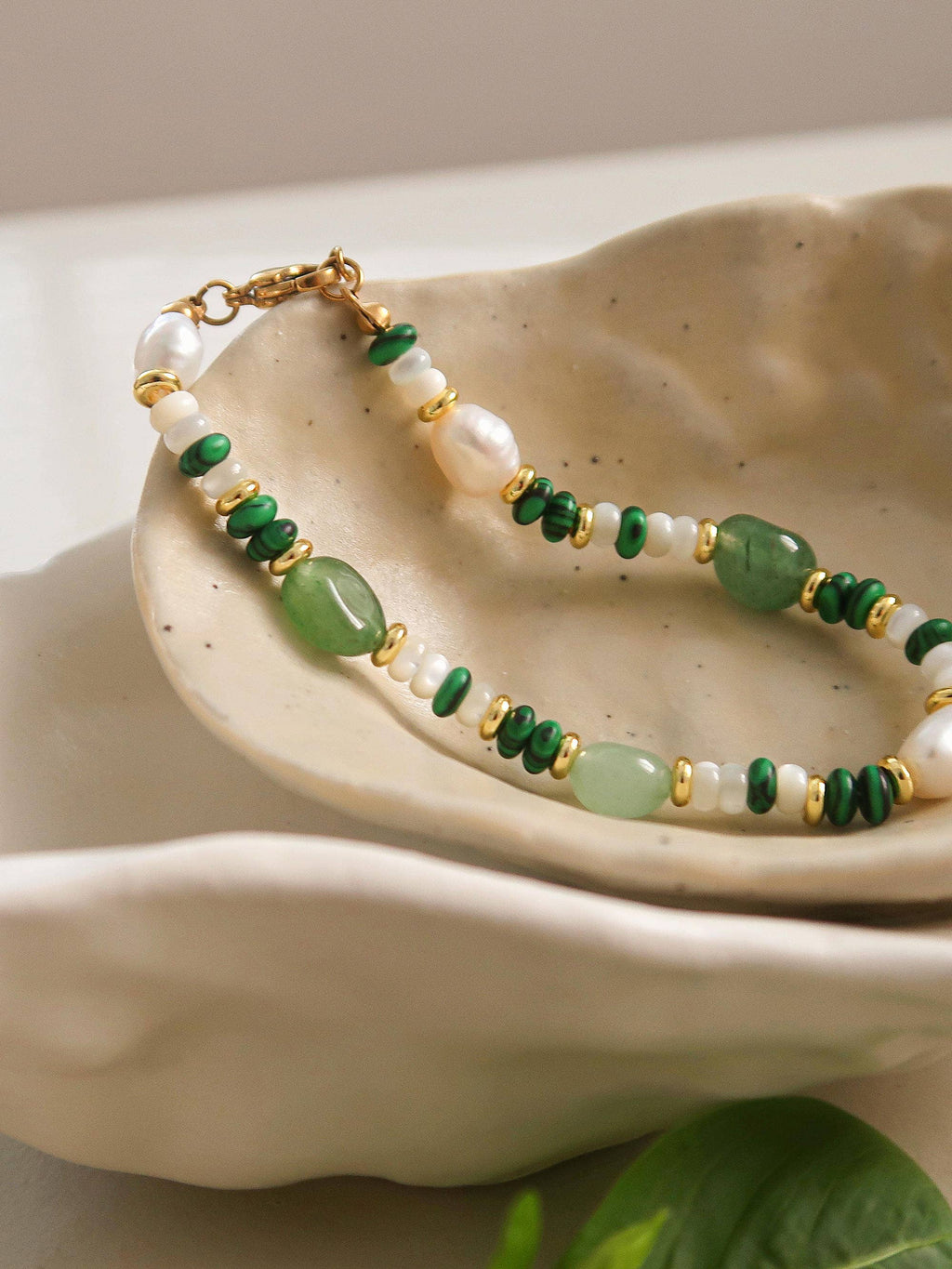 Emerald 18K Non-Tarnish Bohemian Stone and Bead Faye Green Bracelet