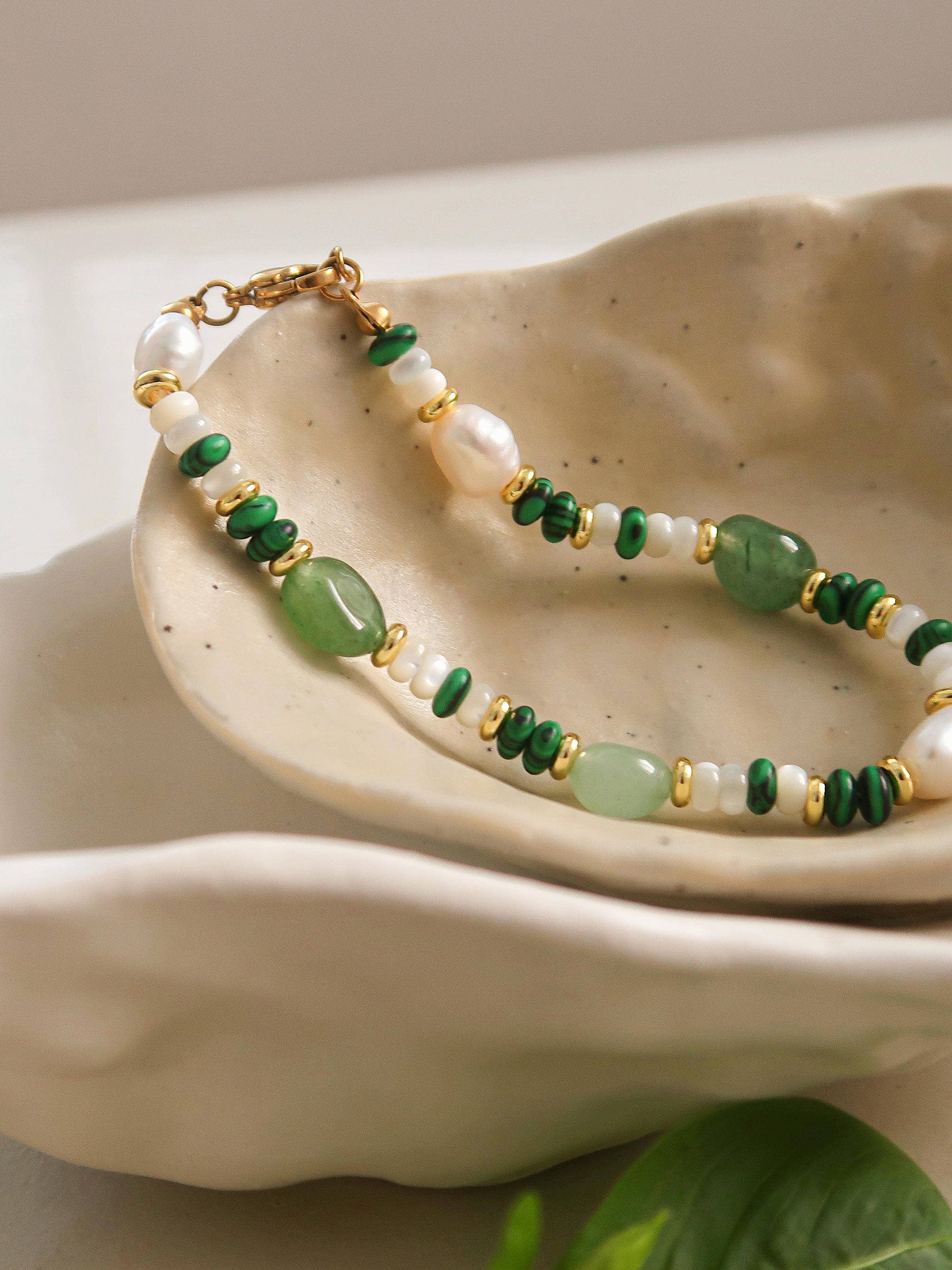Emerald 18K Non-Tarnish Bohemian Stone and Bead Faye Green Bracelet
