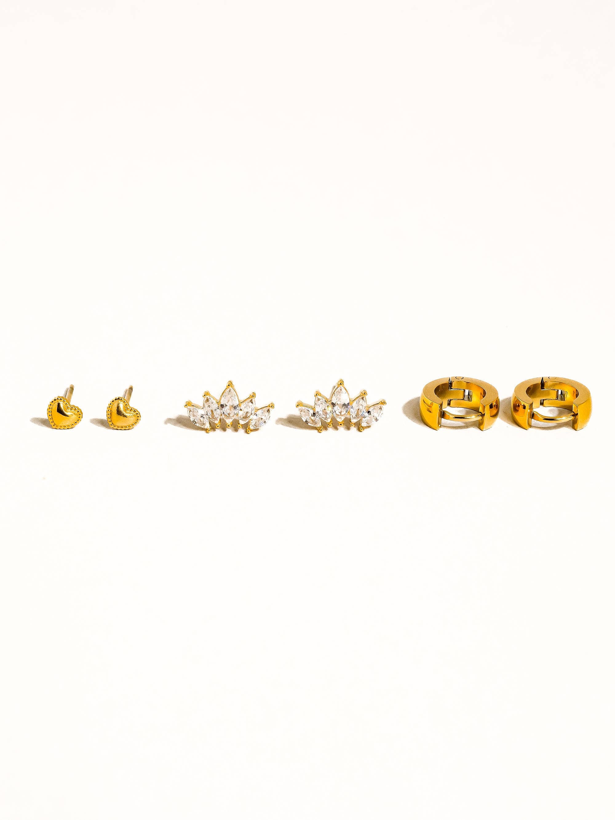 Anouk 18K Gold Non-Tarnish Hearts, Hoops &CZ Earring