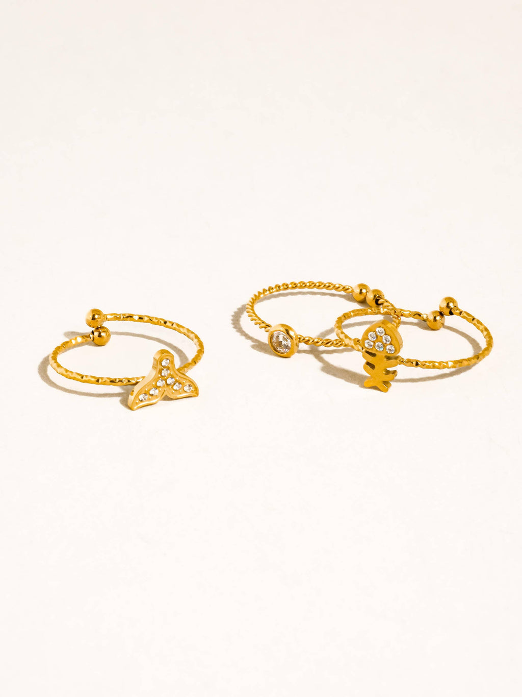 Pesca 18K Gold Non-Tarnish Sea Life Adjustable Ring Set