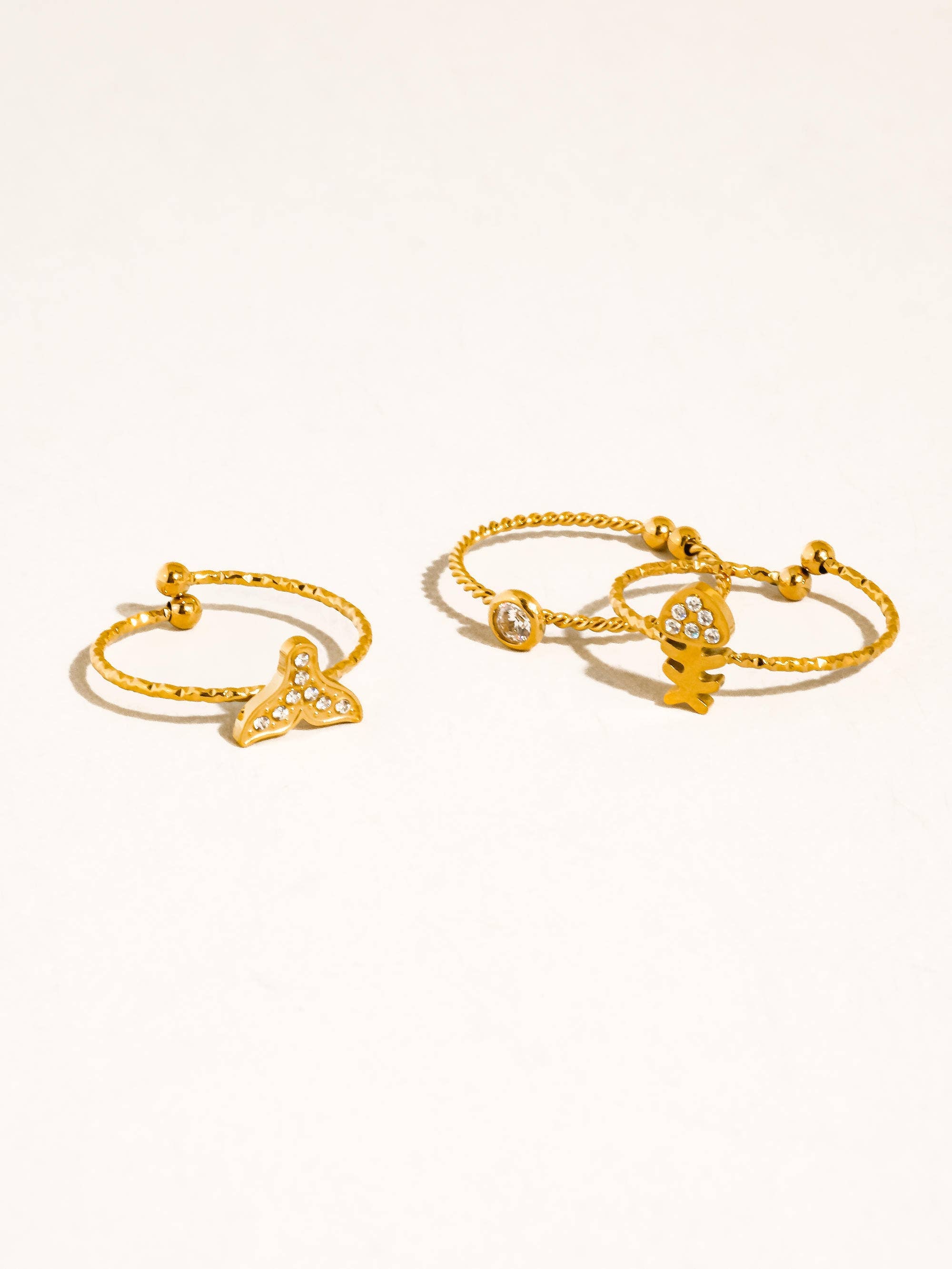 Pesca 18K Gold Non-Tarnish Sea Life Adjustable Ring Set