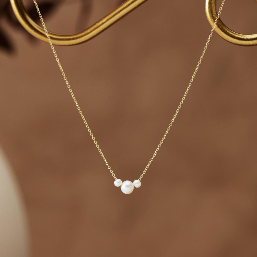 Freshwater Pearl Trio Necklace – Non-Tarnish Waterproof Gold Dainty Necklace