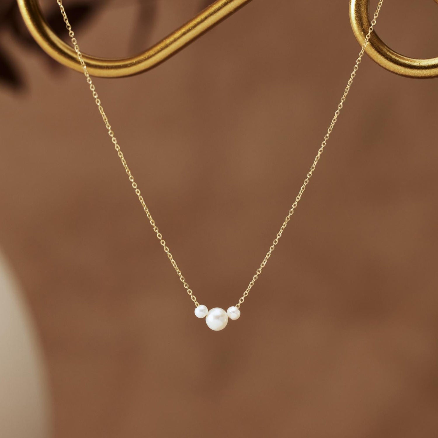 Freshwater Pearl Trio Necklace – Non-Tarnish Waterproof Gold Dainty Necklace