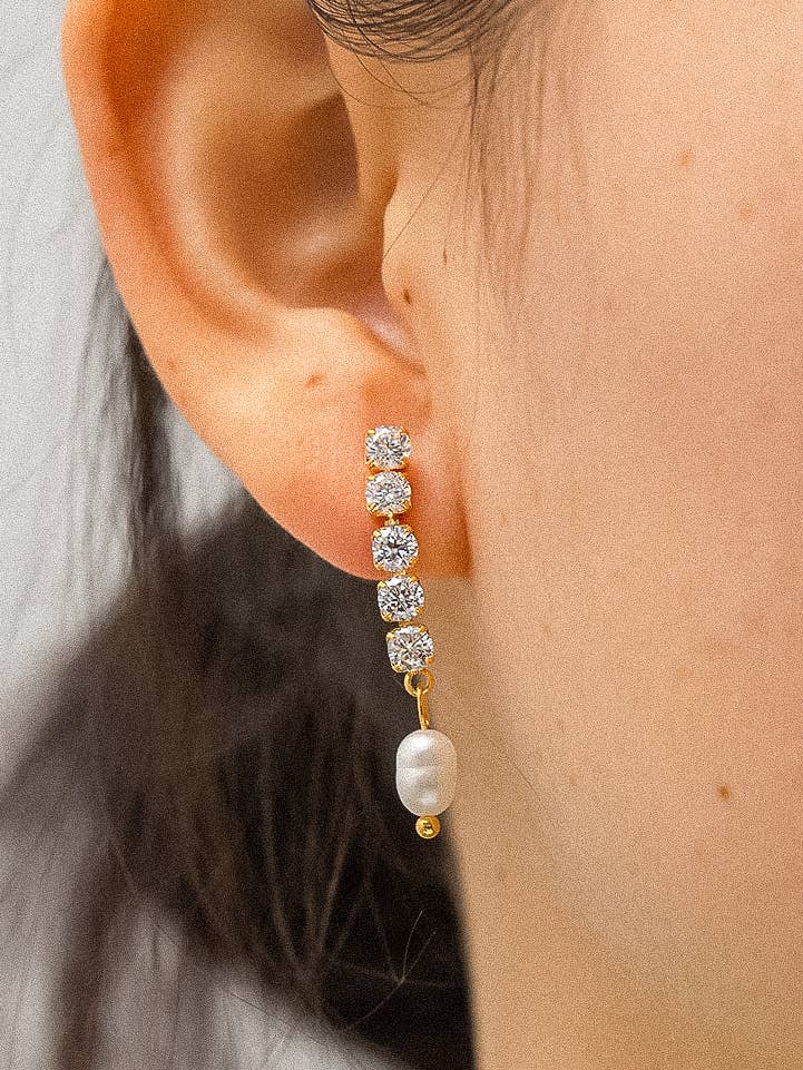 Sylvie 18K Gold Non-Tarnish CZ Pearl Drop Earring