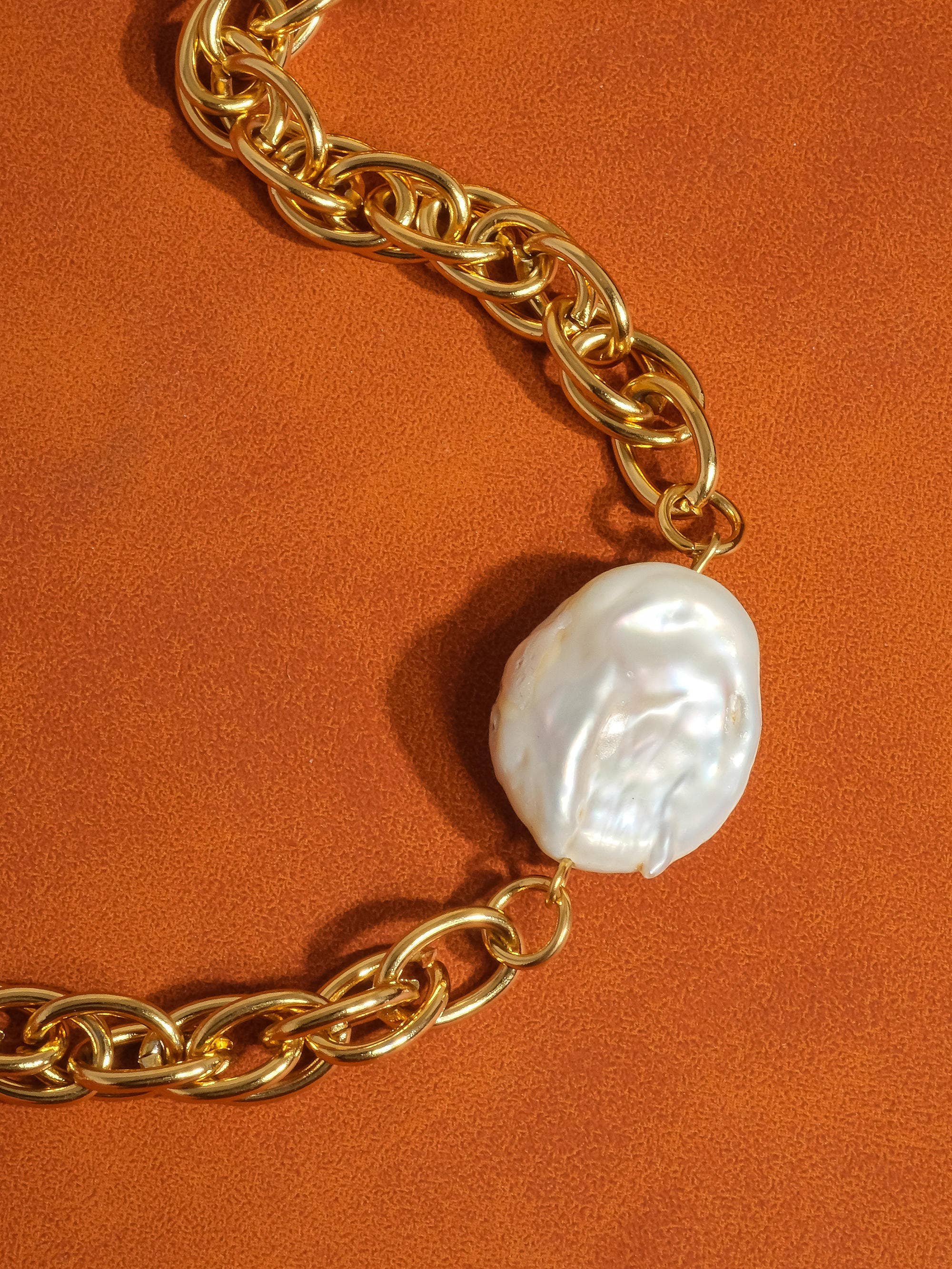 Lory 18K Non-Tarnish Bold Pearl Chain Necklace