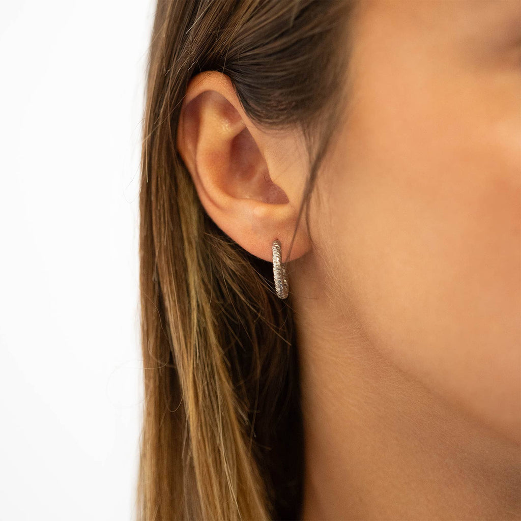 18K Gold Plated Stainless Steel Textured Hoop Earrings 15mm