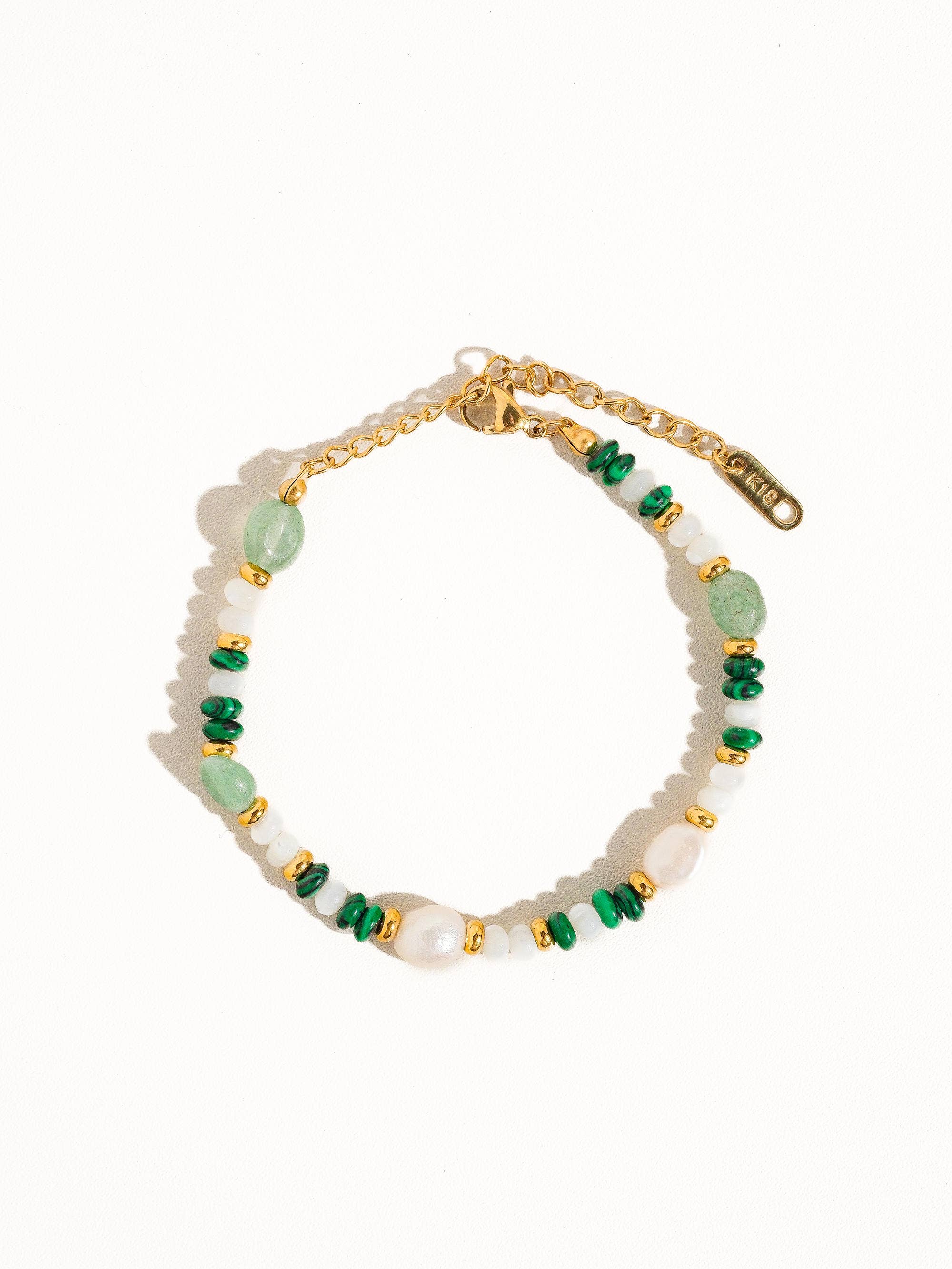 Emerald 18K Non-Tarnish Bohemian Stone and Bead Faye Green Bracelet