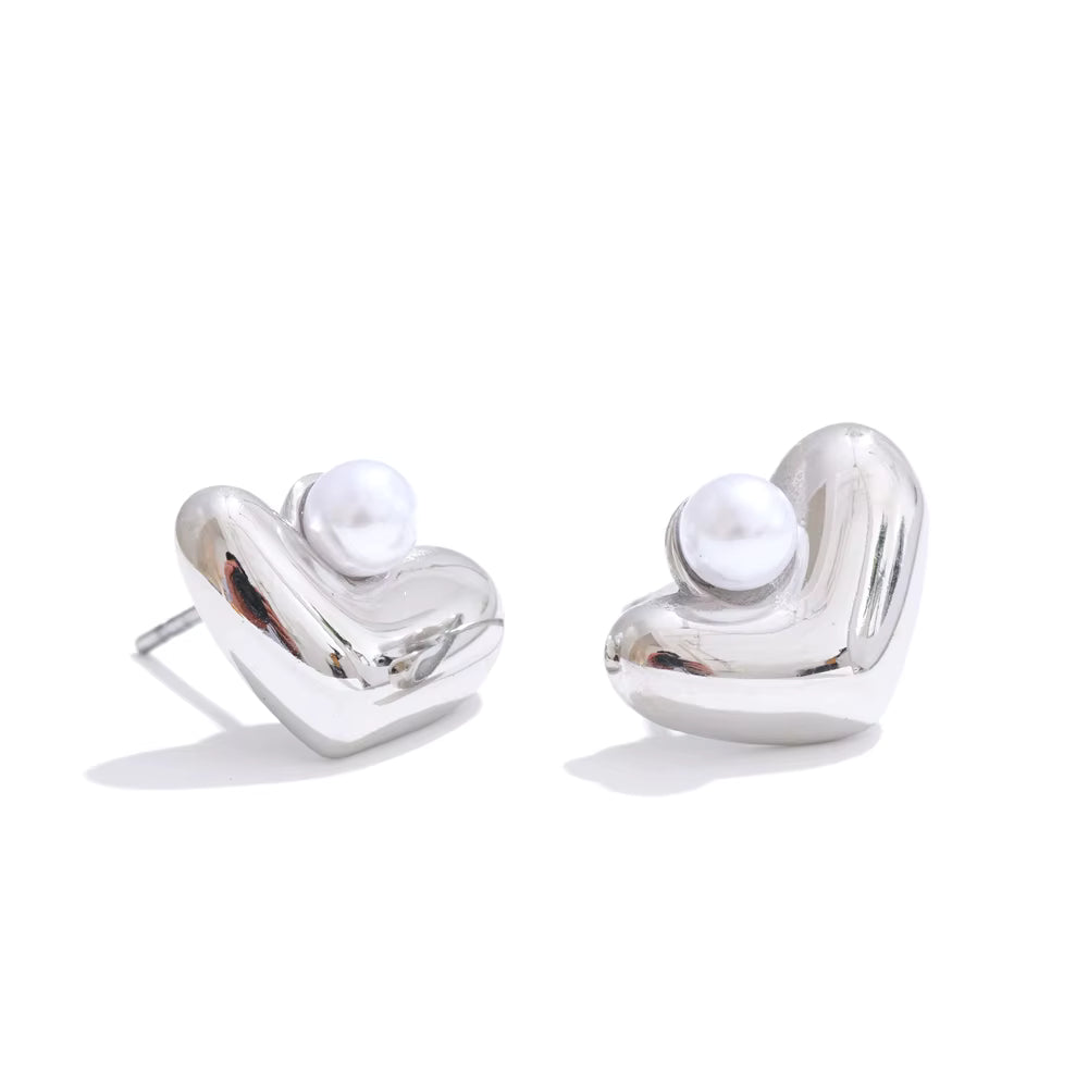 Celeste Pearl Heart Stainless Steel Studs