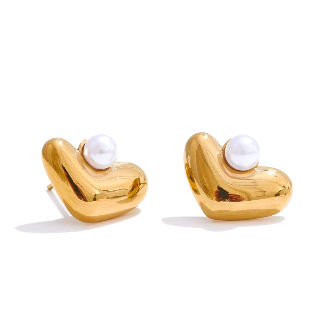 Celeste Pearl Heart Stainless Steel Studs