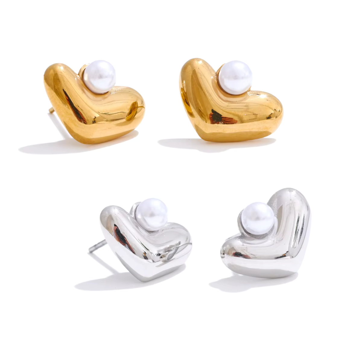 Celeste Pearl Heart Stainless Steel Studs