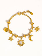 Fenix 18K Gold Non-Tarnish Star And Moon Charm Bracelet