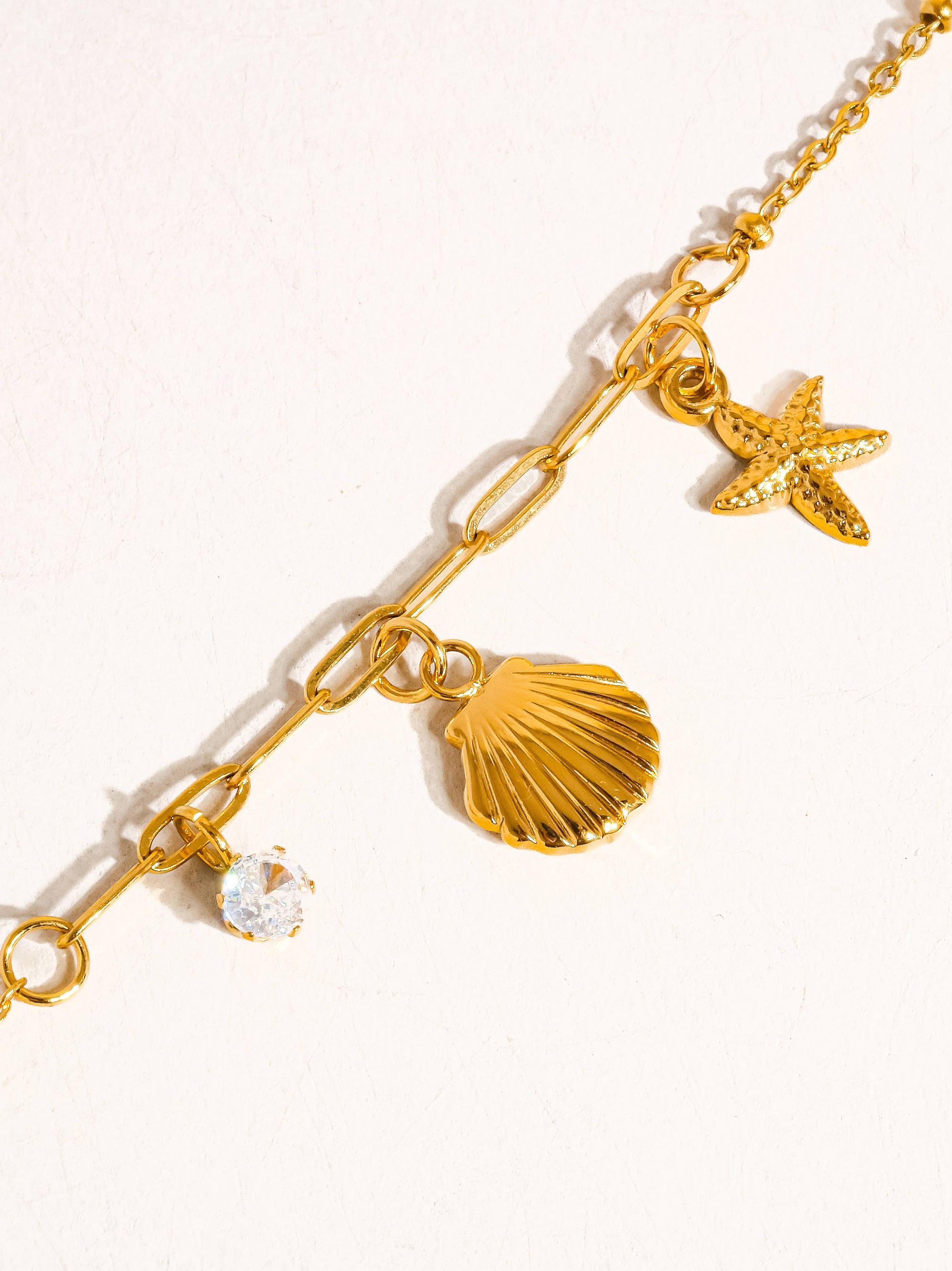 Roshell 18K Gold Non-Tarnish Shell and Start Necklace