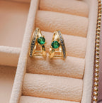 Jade Gold Triangle Hoop Earrings | Emerald Green Crystal | Waterproof Hypoallergenic Stainless Steel