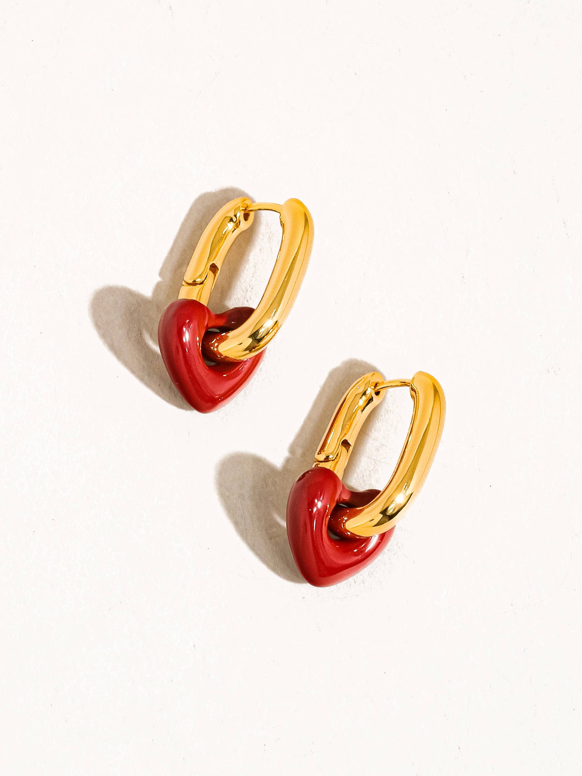 Paris 18K Gold Red Heart Chain Earring