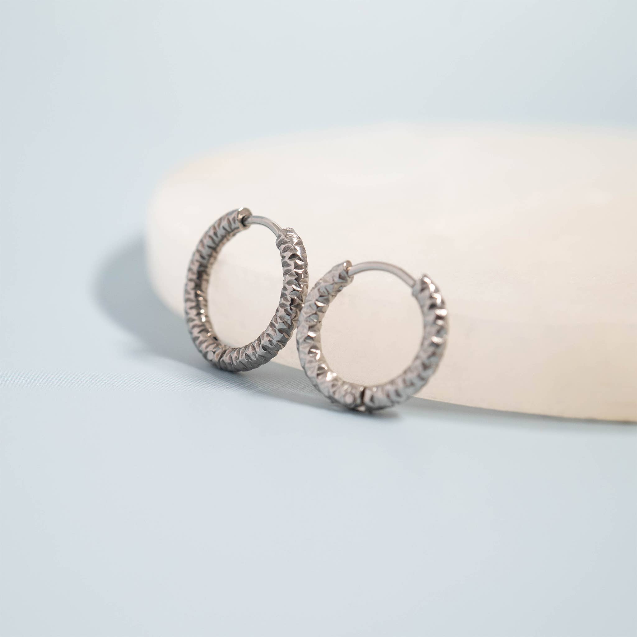 18K Gold Plated Stainless Steel Textured Hoop Earrings 15mm