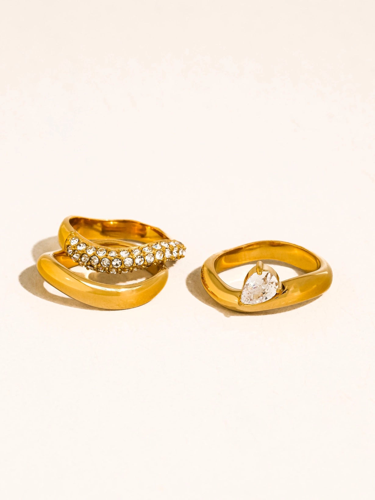 The Mara Ring – Chunky Gold Stacked Teardrop Crystal Ring